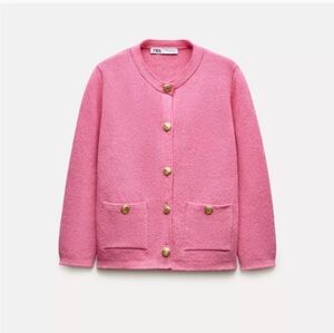NWOT ZARA KNIT PINK CARDIGAN- SIZE LARGE